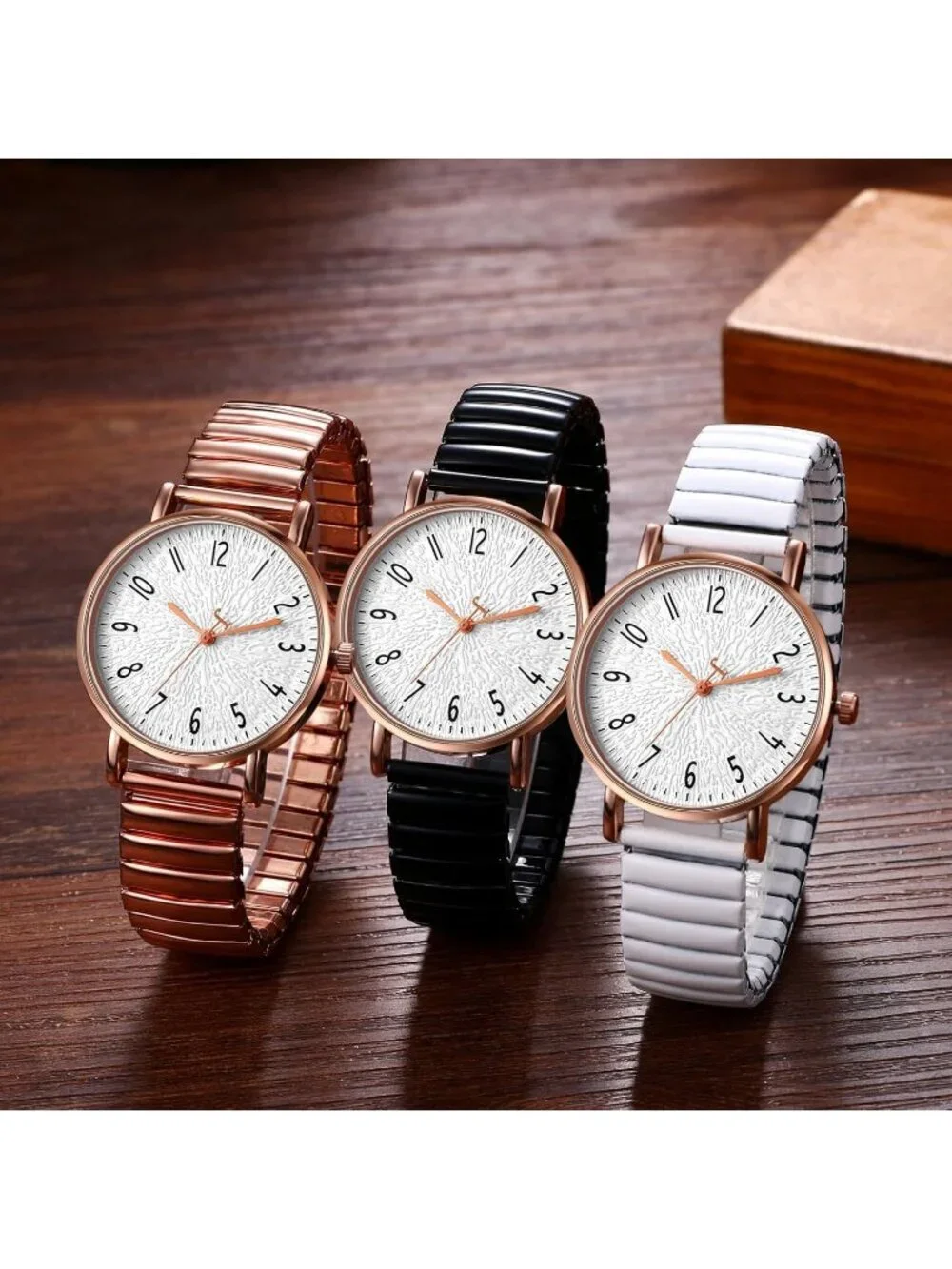 Women's White Analog Quartz Big Dial Elastic Stretch Band Casual Wrist Watch
